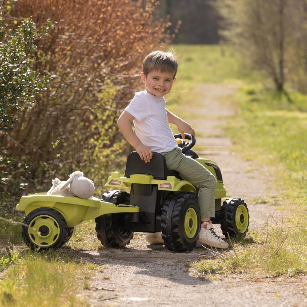 Smoby - Tracteur Farmer XL Vert + Remorque - Tracteur à Pédales Enfant - Siège Ajustable - Volant avec Klaxon - Capot Ouvrable - 710130