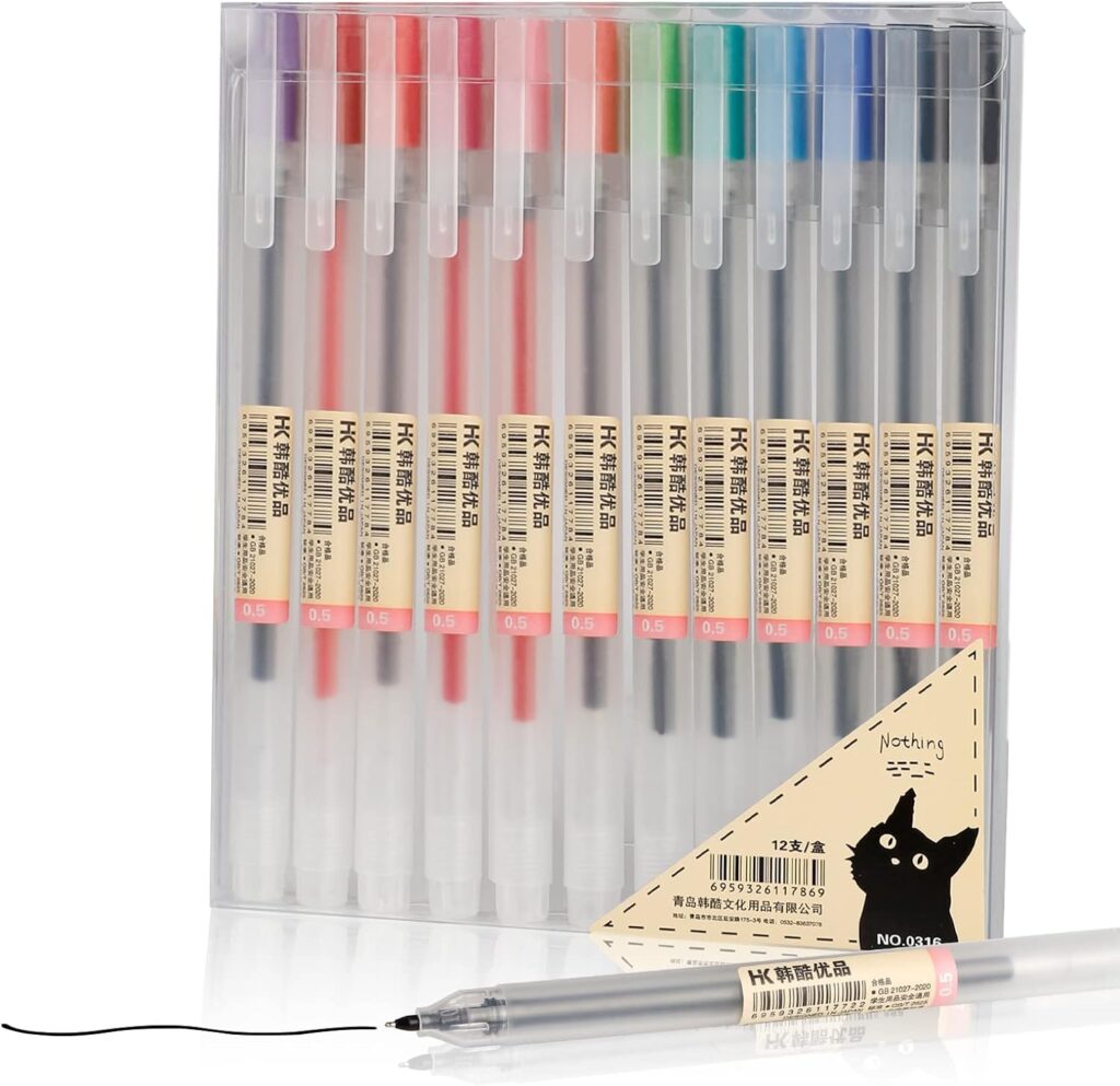 Lot de 12 stylos à encre gel et pointe fine (0,5 mm) pour fournitures de bureau et d’école japonaises 